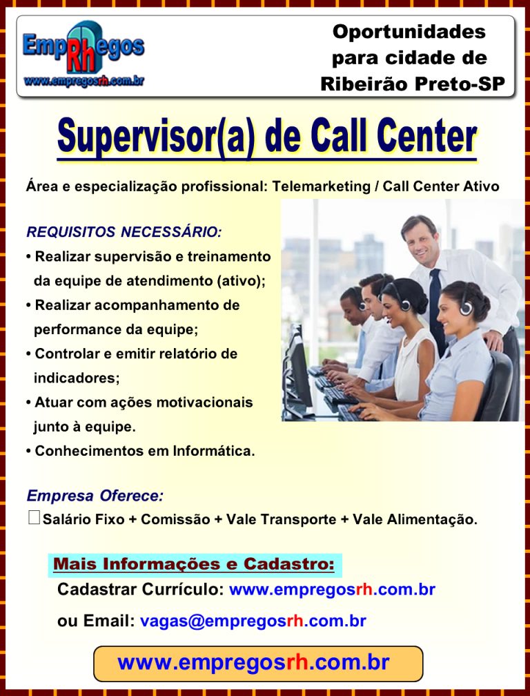 Vaga de Supervisor(a) de Call Center